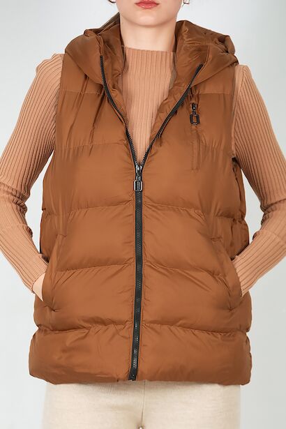 Kadın Kapşonlu Şişme Yelek  Taba 6