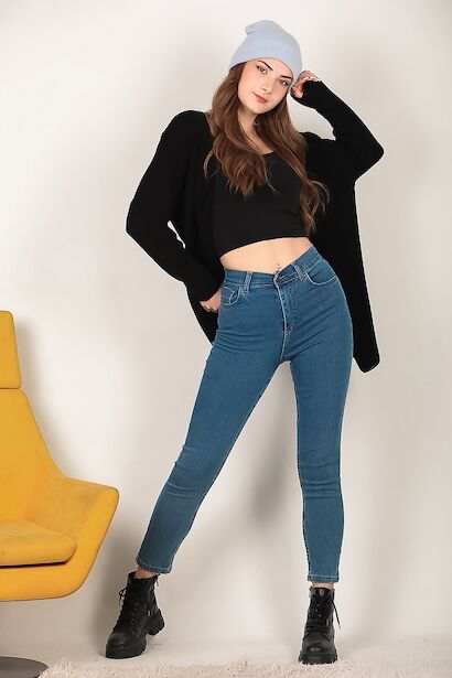 Kadın Likralı Mom Jeans Pantolon  Kot