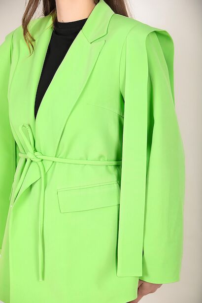 Kadın Omzu Kuşaklı Blazer Ceket  Yeşil 9