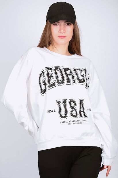 Kadın Baskılı Sweat  Ekru
