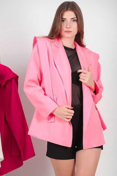 Kadın Omzu Kuşaklı Blazer Ceket  Pembe