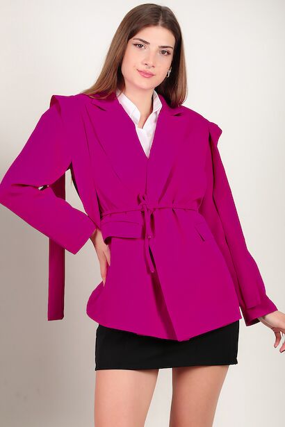 Kadın Omzu Kuşaklı Blazer Ceket  Fuşya 6