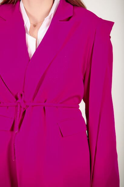 Kadın Omzu Kuşaklı Blazer Ceket  Fuşya 9