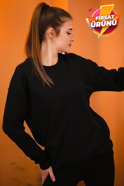 Kadın Bisiklet Yaka İçi Şardonlu Sweat 