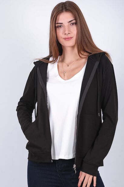 Kadın Kapşonlu Fermuarlı Sweat 