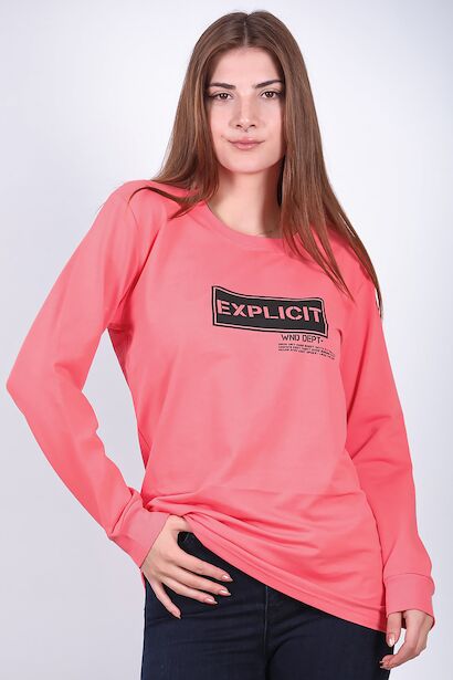 Kadın Bisiklet Yaka Baskılı Sweat 