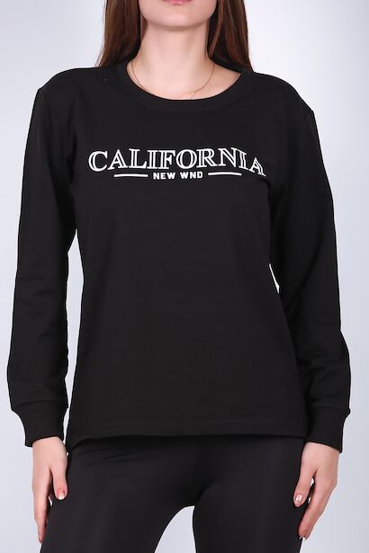 Kadın Bisiklet Yaka Baskılı Sweat  Siyah 6