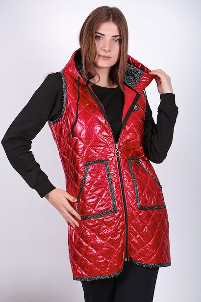 Kadın Parlak Uzun Yelek 