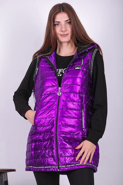 Kadın Parlak Uzun Yelek 