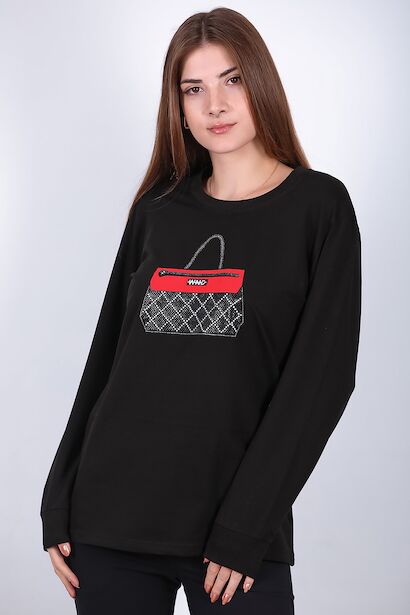 Kadın Bisiklet Yaka Baskılı Sweat 