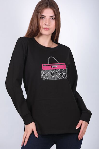 Kadın Bisiklet Yaka Baskılı Sweat 