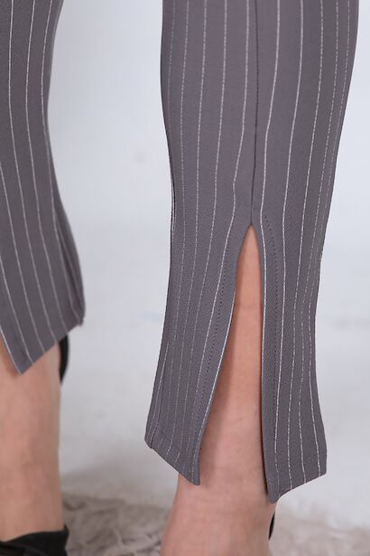 Kadın Çizgili Krep Tayt  Gri 9