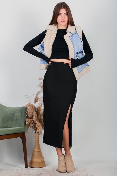 Kadın Yırtmaçlı Midi Boy Etek 