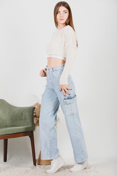 Kadın Kargo Cepli Bol Paça Pantolon 