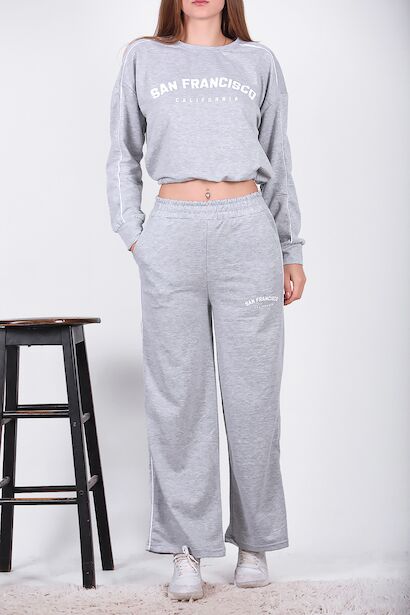 Kadın Ön Baskılı Eşofman Takımı  Gri 6