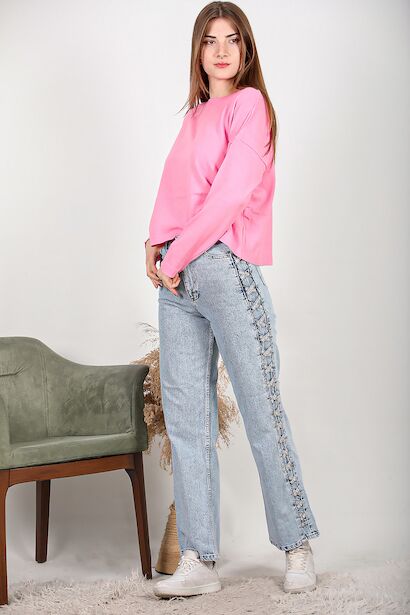 Kadın Yanı Çapraz Bağlı Bol Paça Pantolon 