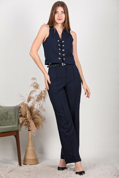 Kadın Kemerli Brit Detay Çimalı Bol Paça Pantolon 