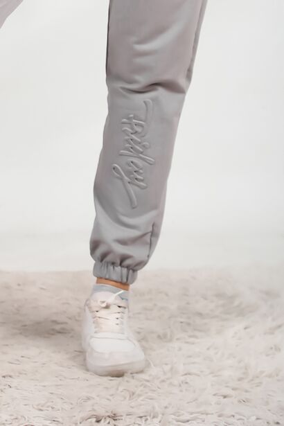 Kadın İki İplik Baskılı Eşofman Altı  Gri 6