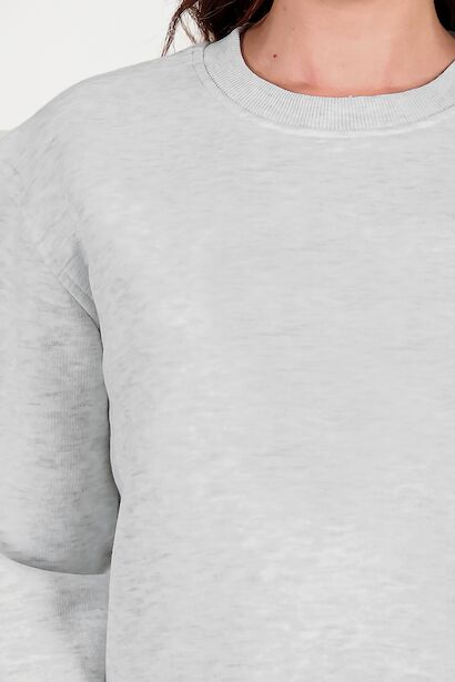 Kadın Üç İplik Kolu Çimalı Sıfır Yaka Sweat  Gri 6