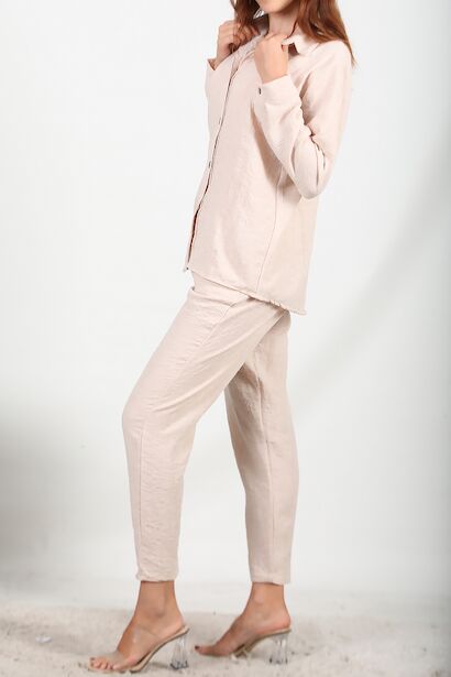 Kadın Keten Gömlek Pantolon Takım  Taş 6