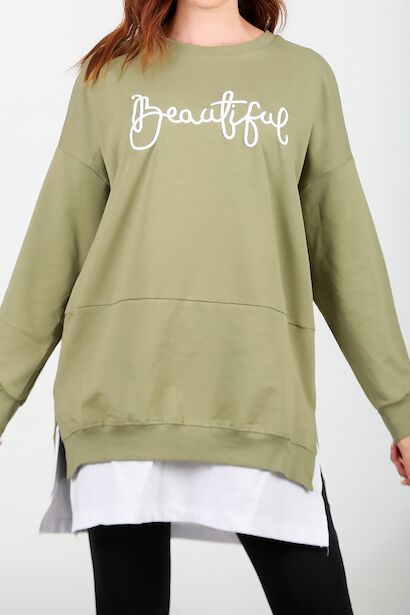 Kadın İki İplik Nakış Garnili Tunik 