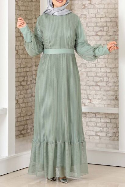 Kadın Pilise Detaylı Tül Abiye 