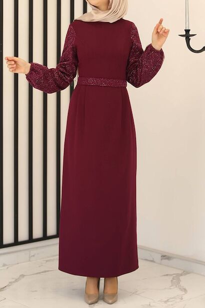 Kadın Kolları Pullu Uzun Abiye 