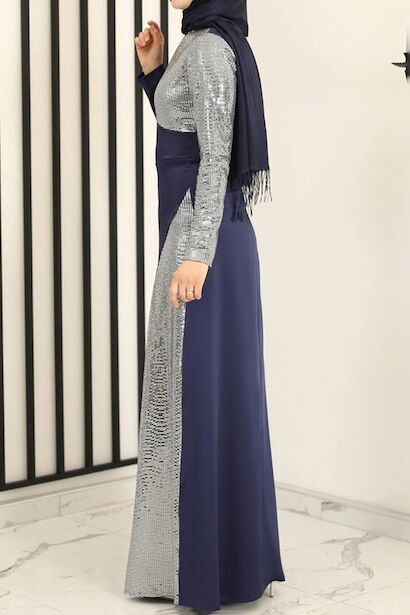 Kadın Pullu Abiye  Lacivert 4