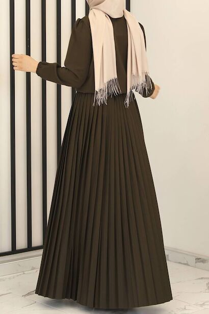 Kadın Eteği Pileli Takım  Haki 4