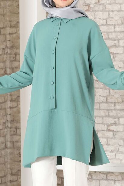 Kadın Düğmeli Tunik  Mint 4