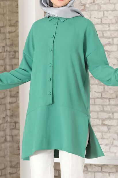 Kadın Düğmeli Tunik  Yeşil 4