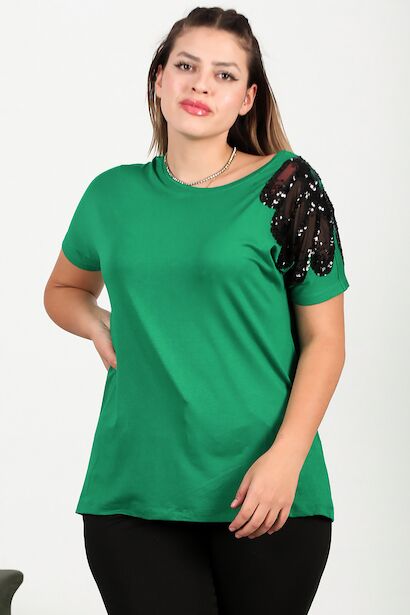 Büyük Beden Omuz Nakışlı Bluz 