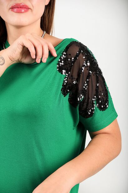 Büyük Beden Omuz Nakışlı Bluz  Yeşil 6