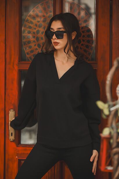 Kadın Kapşonlu Patlı Sweat 