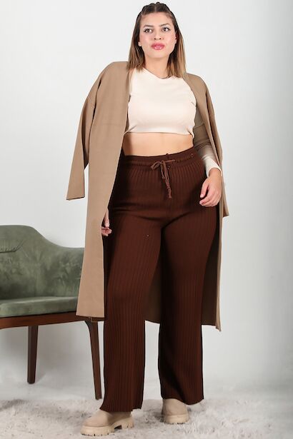 Büyük Beden Uzun Triko Yandan Yırtmaçlı Hırka 