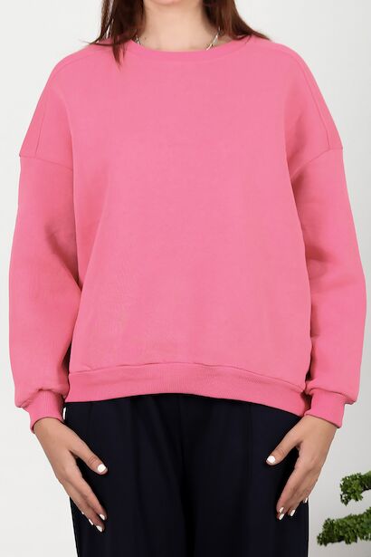 Kadın Üç İplik Sıfır Yaka Sweat  Pembe 6