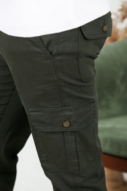 Erkek Kargo Cepli Düz Paça Pantolon Haki 9