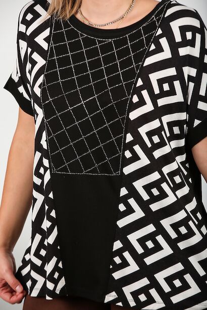 Büyük Beden Desenli Bluz  Siyah 9