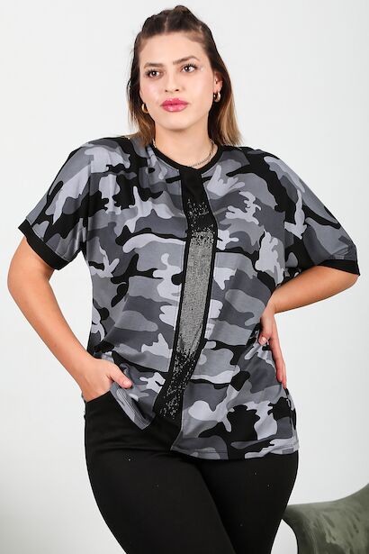 Büyük Beden Önü Taşlı Bluz 