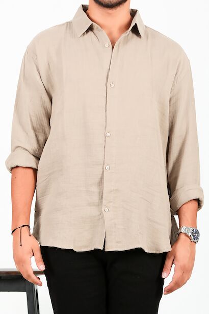 Erkek Oversize Uzun Kol Gömlek  Taş 6