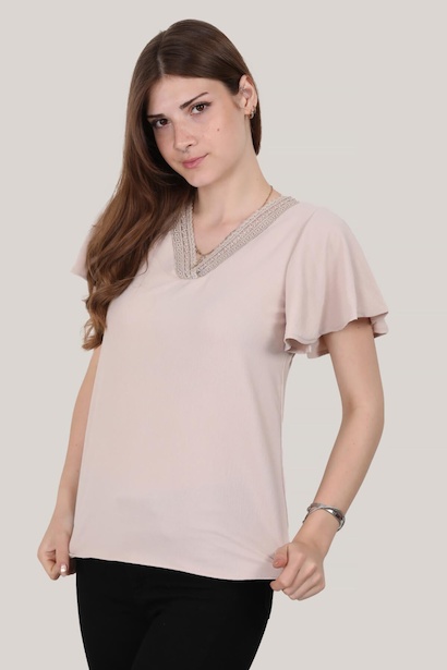 Kadın V Yaka Kısa Kol Bluz