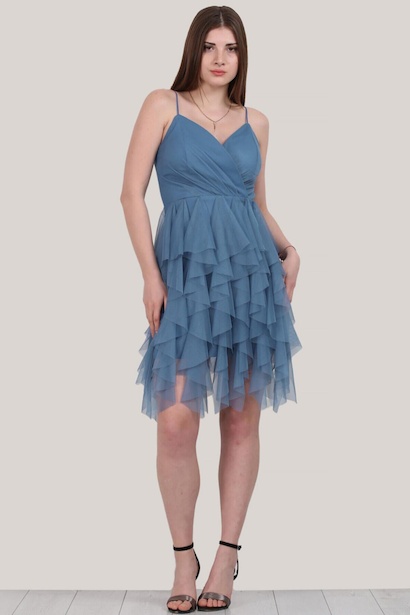 Kadın Kısa Tül Abiye Elbise