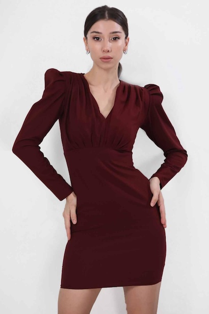 Kadın Mini Elbise Bordo