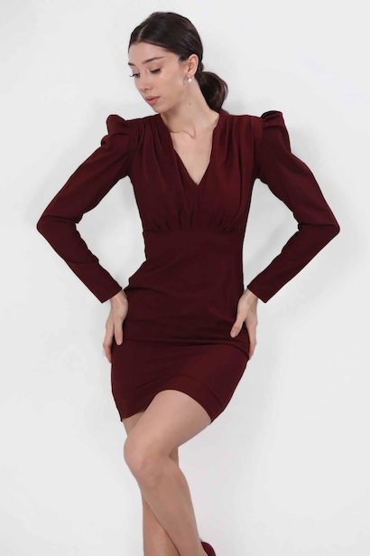 Kadın Mini Elbise Bordo 6
