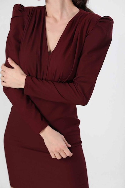 Kadın Mini Elbise Bordo 9