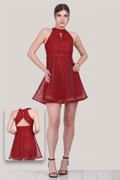 Kadın Kısa Simli Abiye Elbise