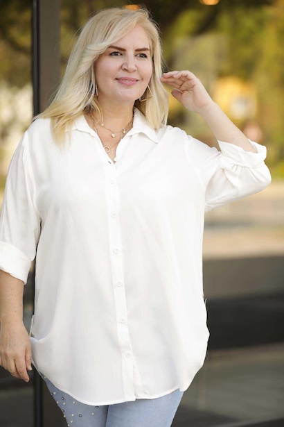 Büyük Beden Gömlek Ekru