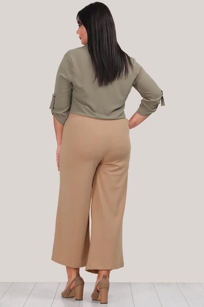 Büyük Beden Yüksek Bel Kapri Bej 4