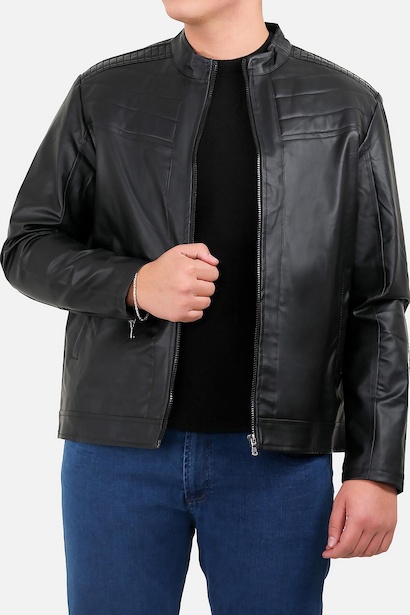 Erkek Büyük Beden Fermuarlı Deri Mont