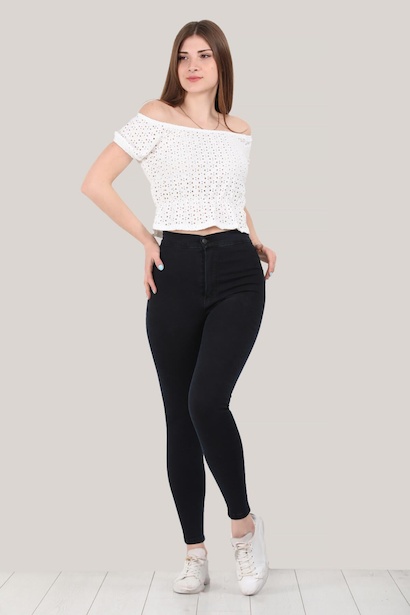 Kadın Yüksek Bel Kot Pantolon Koyu Lacivert